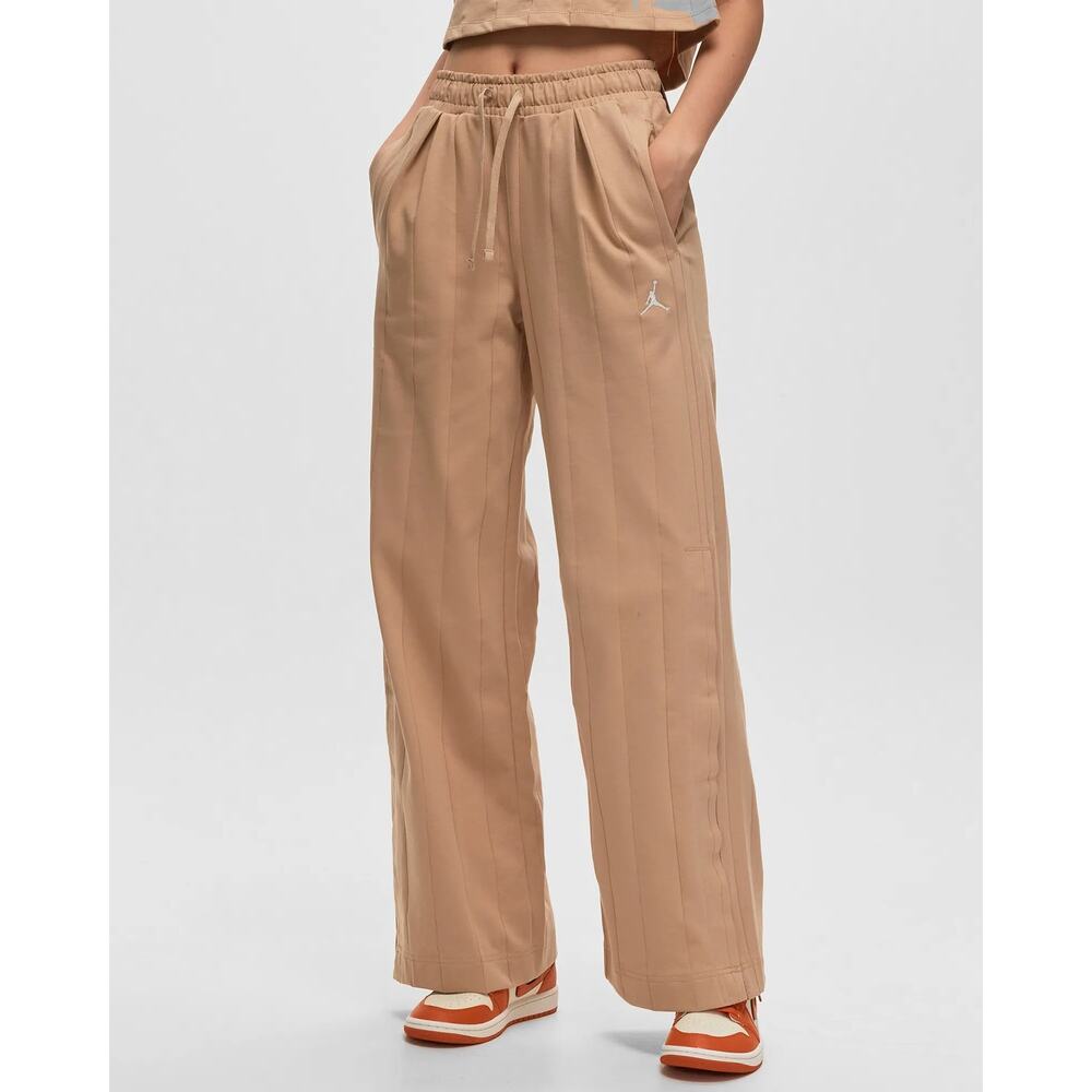 Jordan Flight Knit Pants Desert Tan Snap Hem Wide Leg Pleated Athleisure Sz S